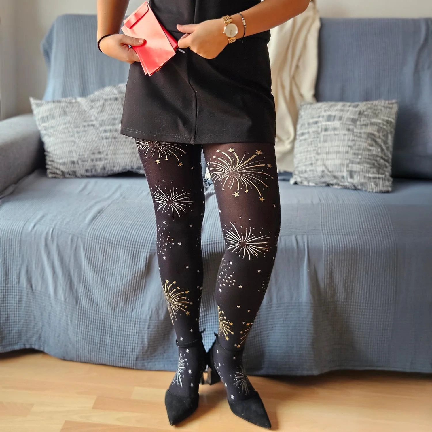 80 Denier Opaque Tights - Glitter Fireworks - Image 7