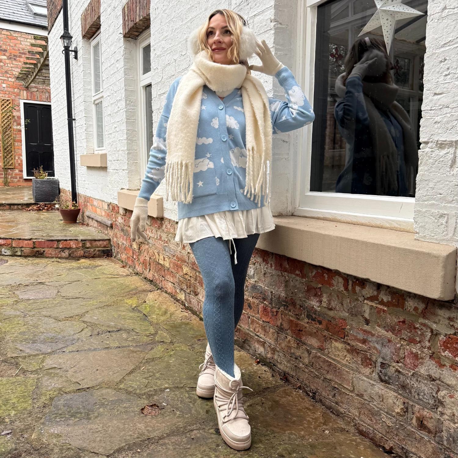 Grannies Cable Knit Wool Tights V2 - Denim - Image 3