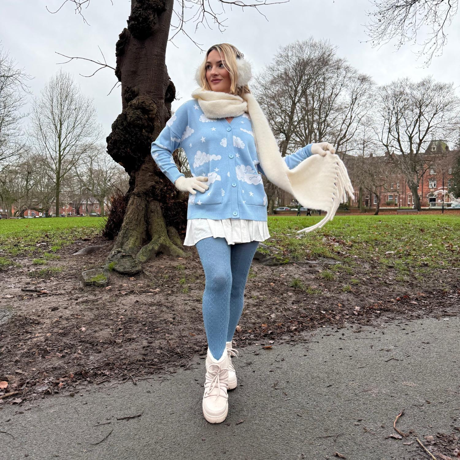 Grannies Cable Knit Wool Tights V2 - Denim - Image 6