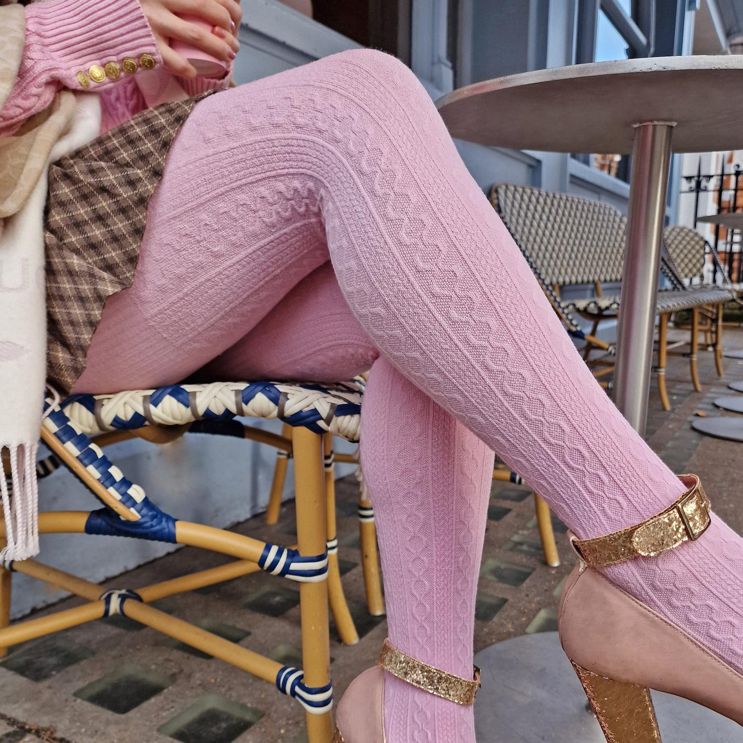 Grannies Cable Knit Wool Tights V2 - Piglet - Image 10