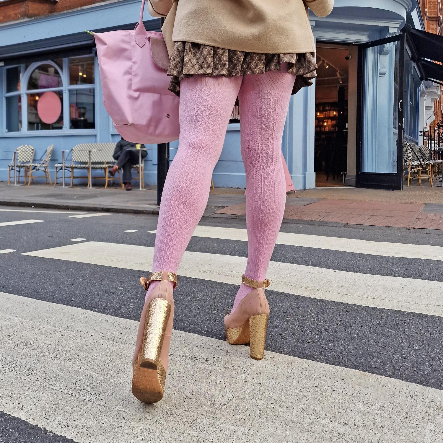 Grannies Cable Knit Wool Tights V2 - Piglet - Image 5