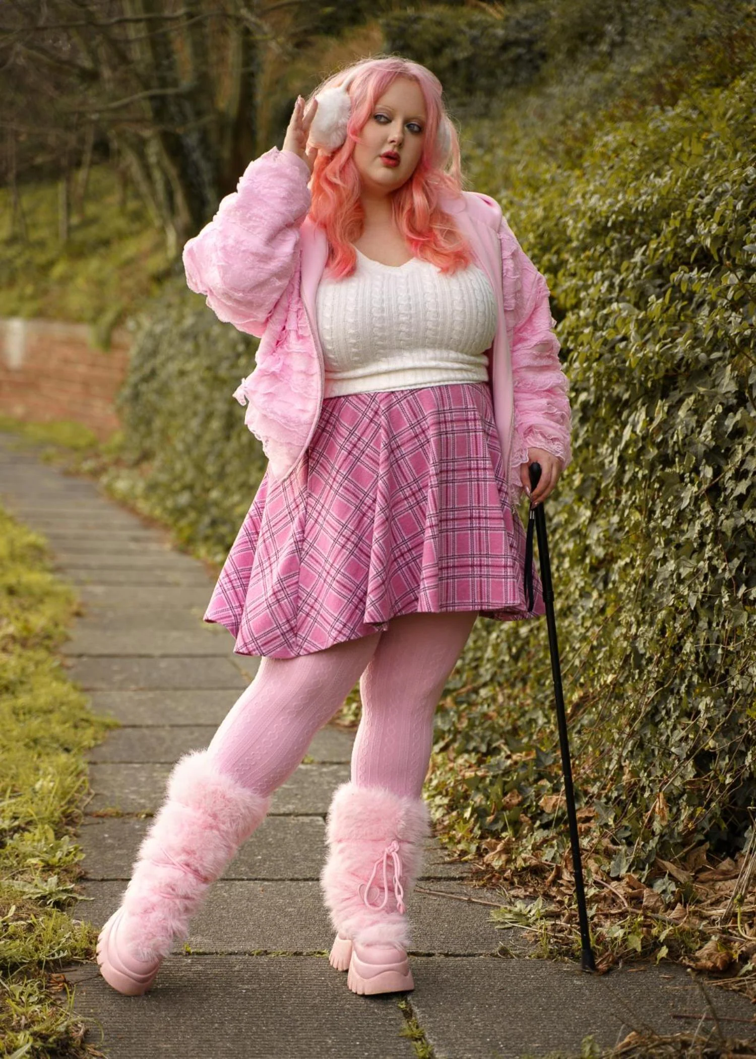 Grannies Cable Knit Wool Tights V2 - Piglet - Image 6