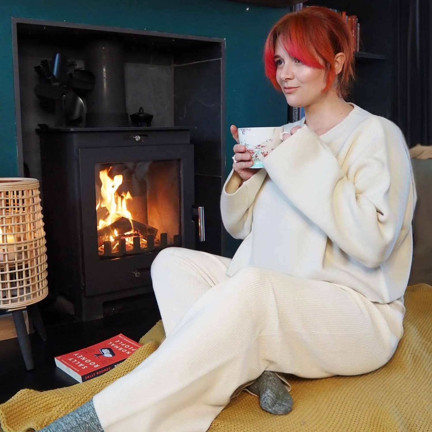 Knit Rib Wide Leg Trousers - Oatmeal - Image 3