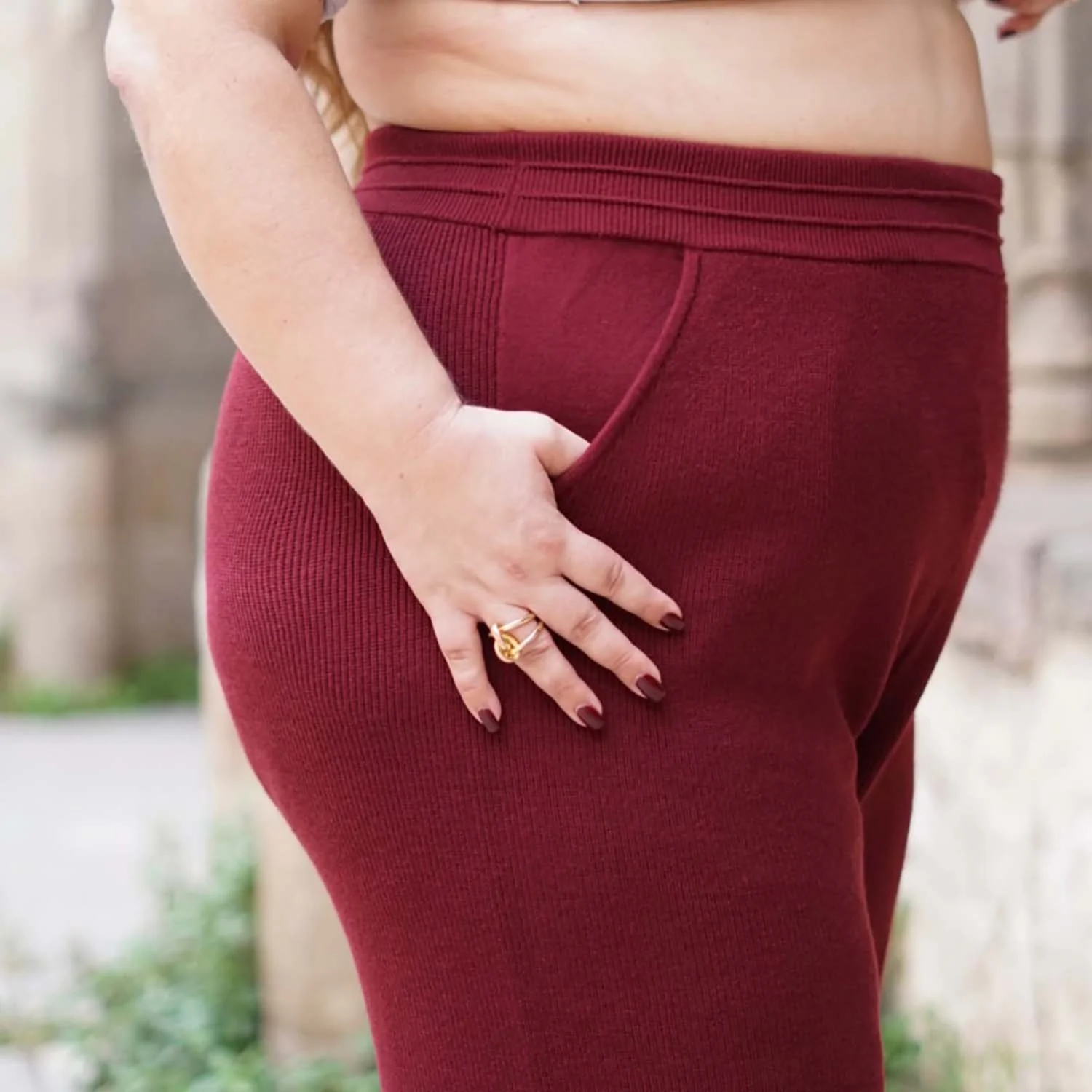 Knit Rib Wide Leg Trousers - Roast - Image 7