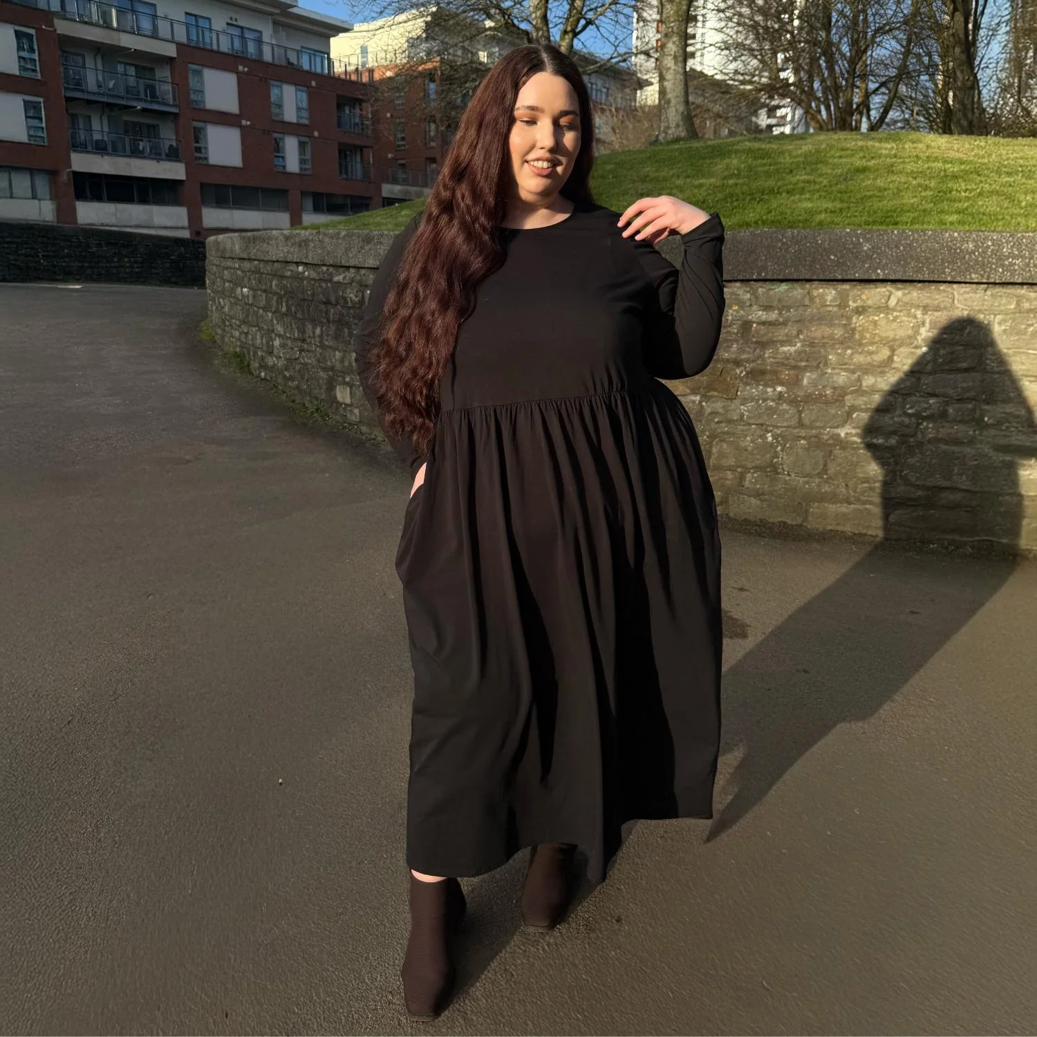 Organic Cotton Long Sleeve Maxi Dress - Black - Image 10