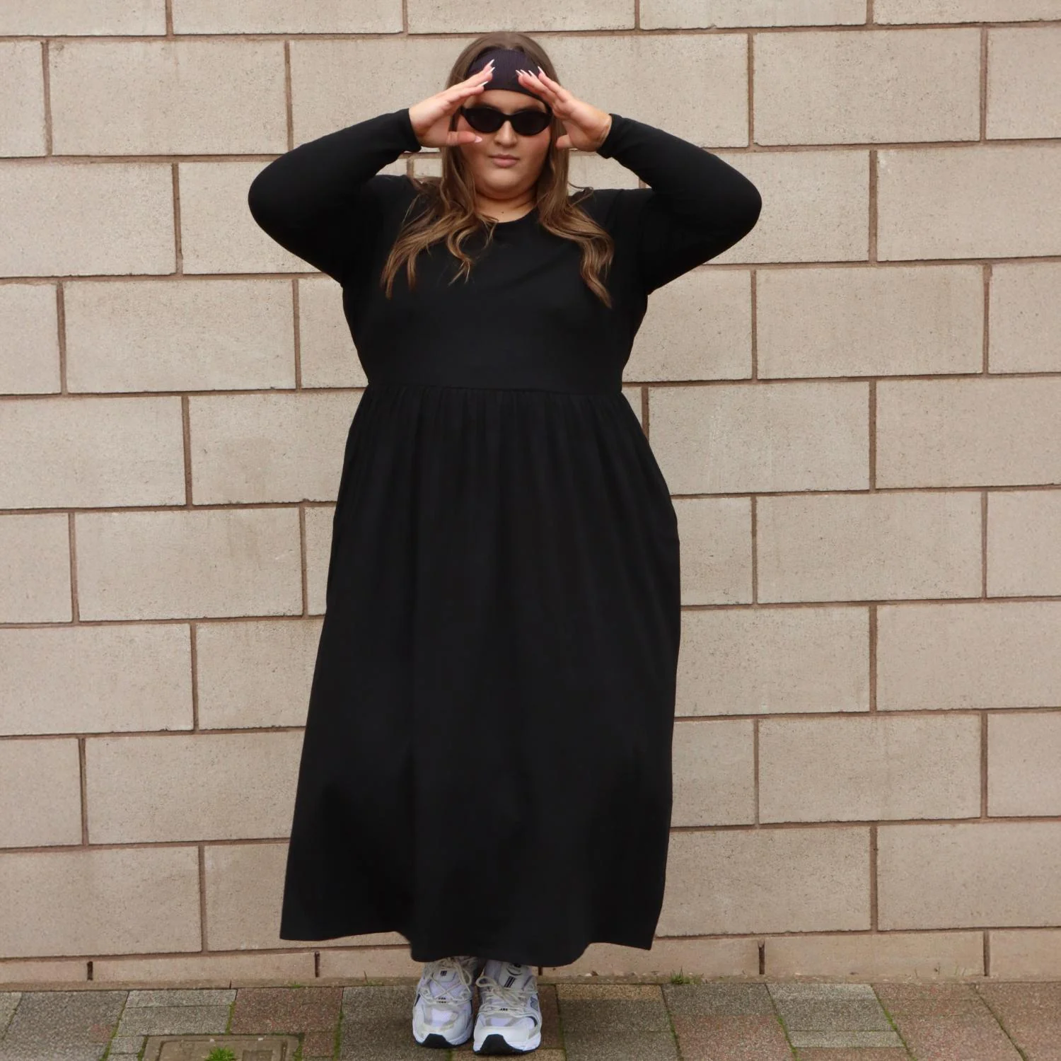 Organic Cotton Long Sleeve Maxi Dress - Black - Image 11