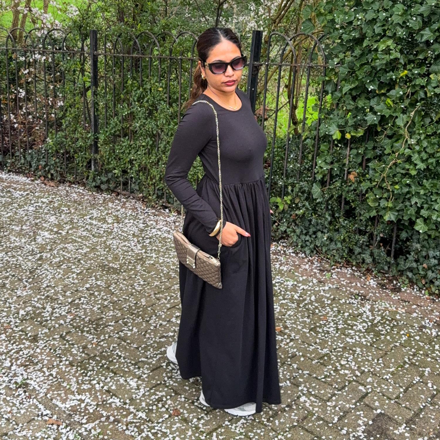 Organic Cotton Long Sleeve Maxi Dress - Black - Image 12