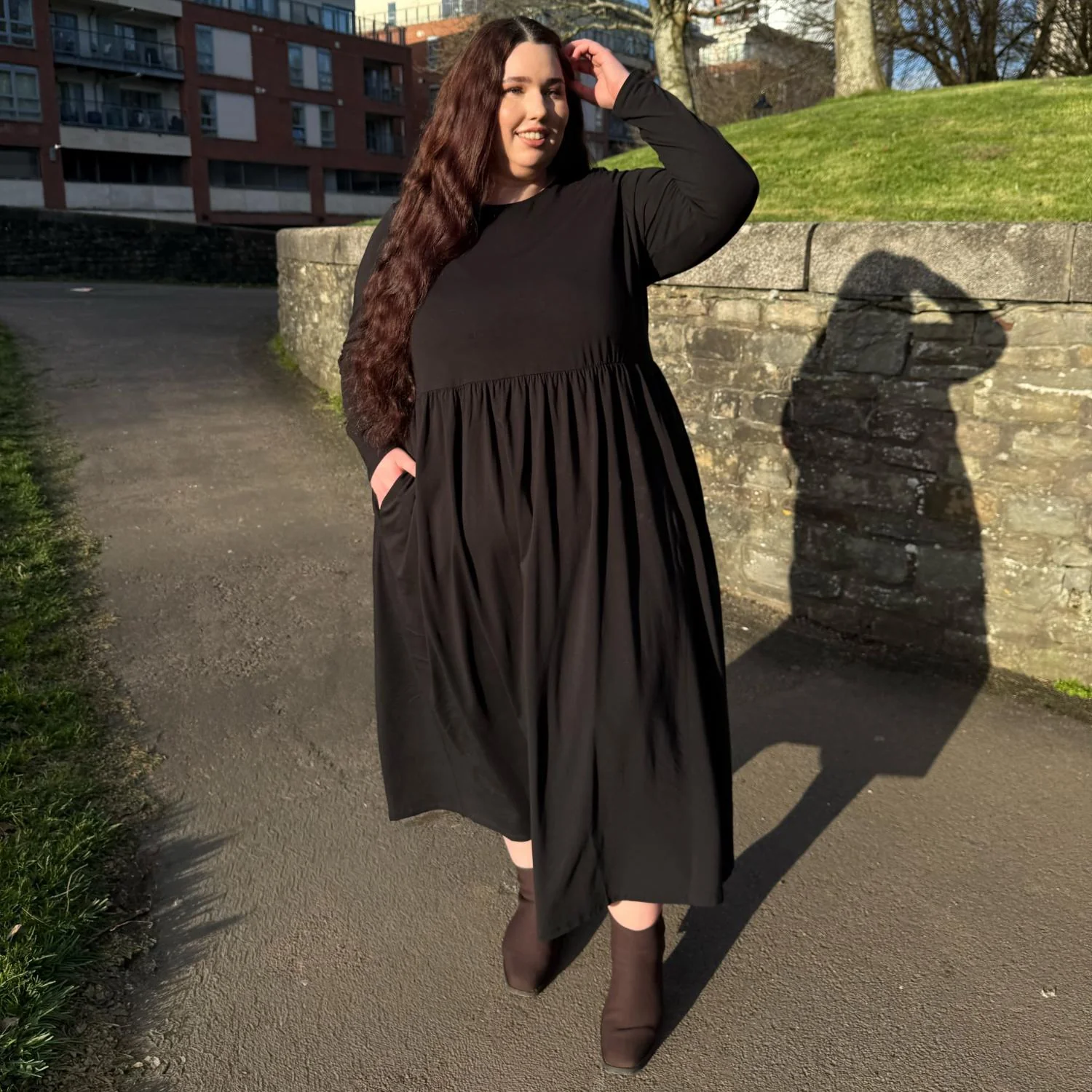 Organic Cotton Long Sleeve Maxi Dress - Black - Image 13