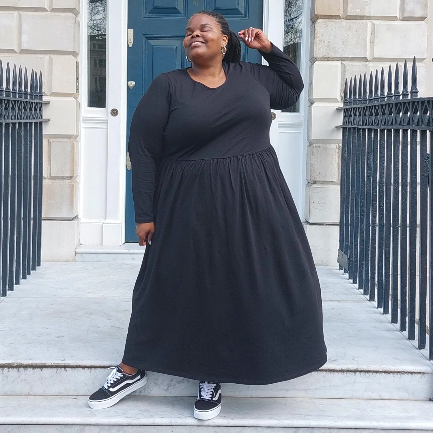 Organic Cotton Long Sleeve Maxi Dress - Black - Image 14