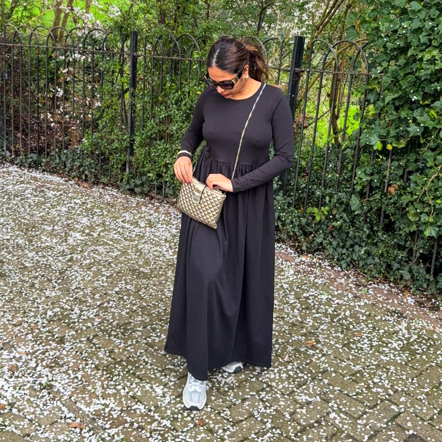 Organic Cotton Long Sleeve Maxi Dress - Black - Image 15