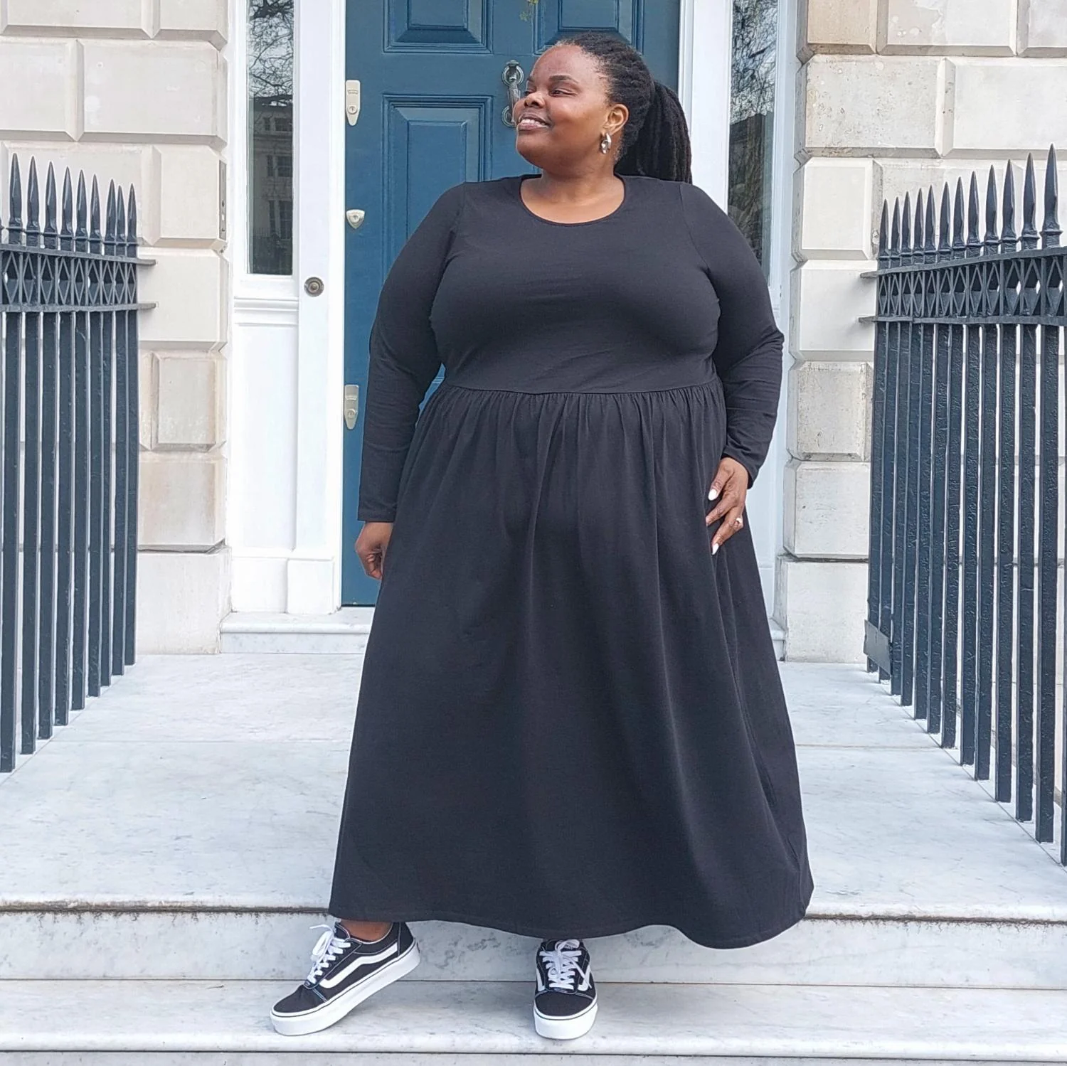 Organic Cotton Long Sleeve Maxi Dress - Black - Image 16