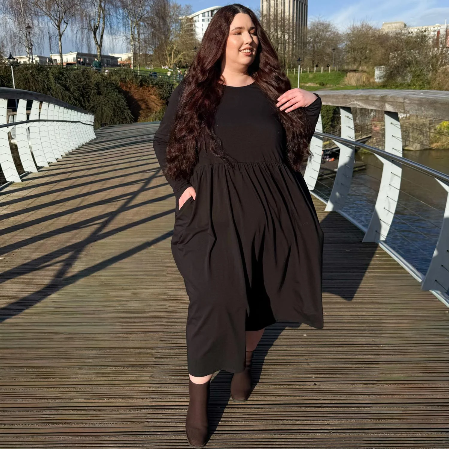 Organic Cotton Long Sleeve Maxi Dress - Black - Image 17