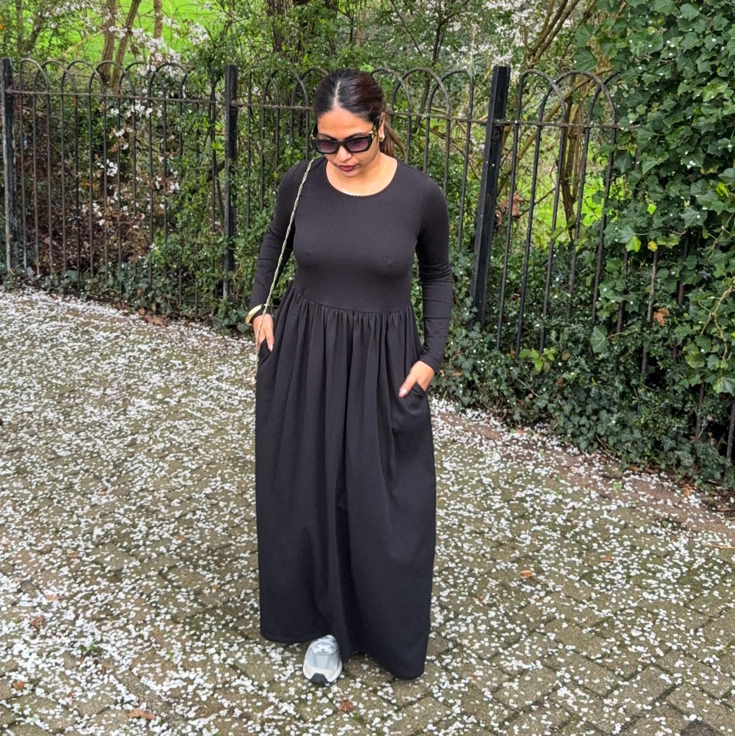 Organic Cotton Long Sleeve Maxi Dress - Black - Image 5