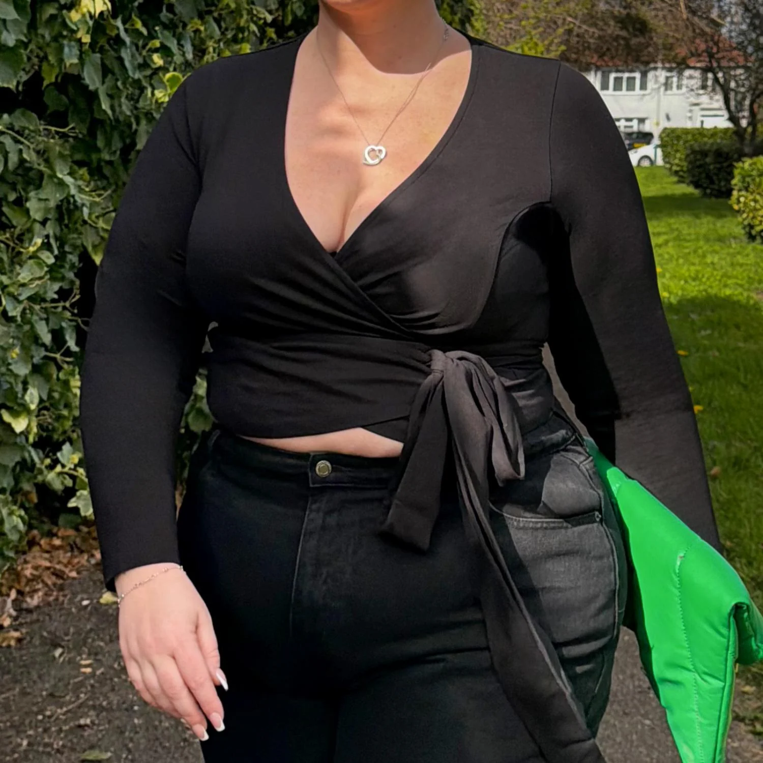Organic Cotton Wrap Top - Black - Image 3