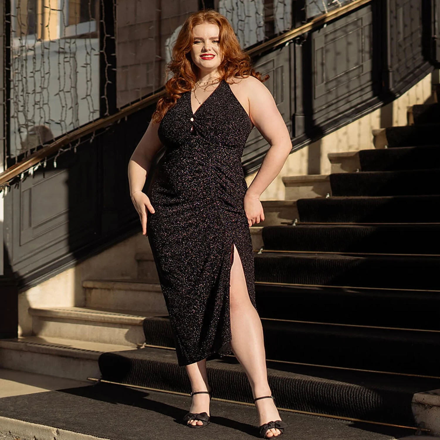Lurex Halter Dress - Black - Image 15