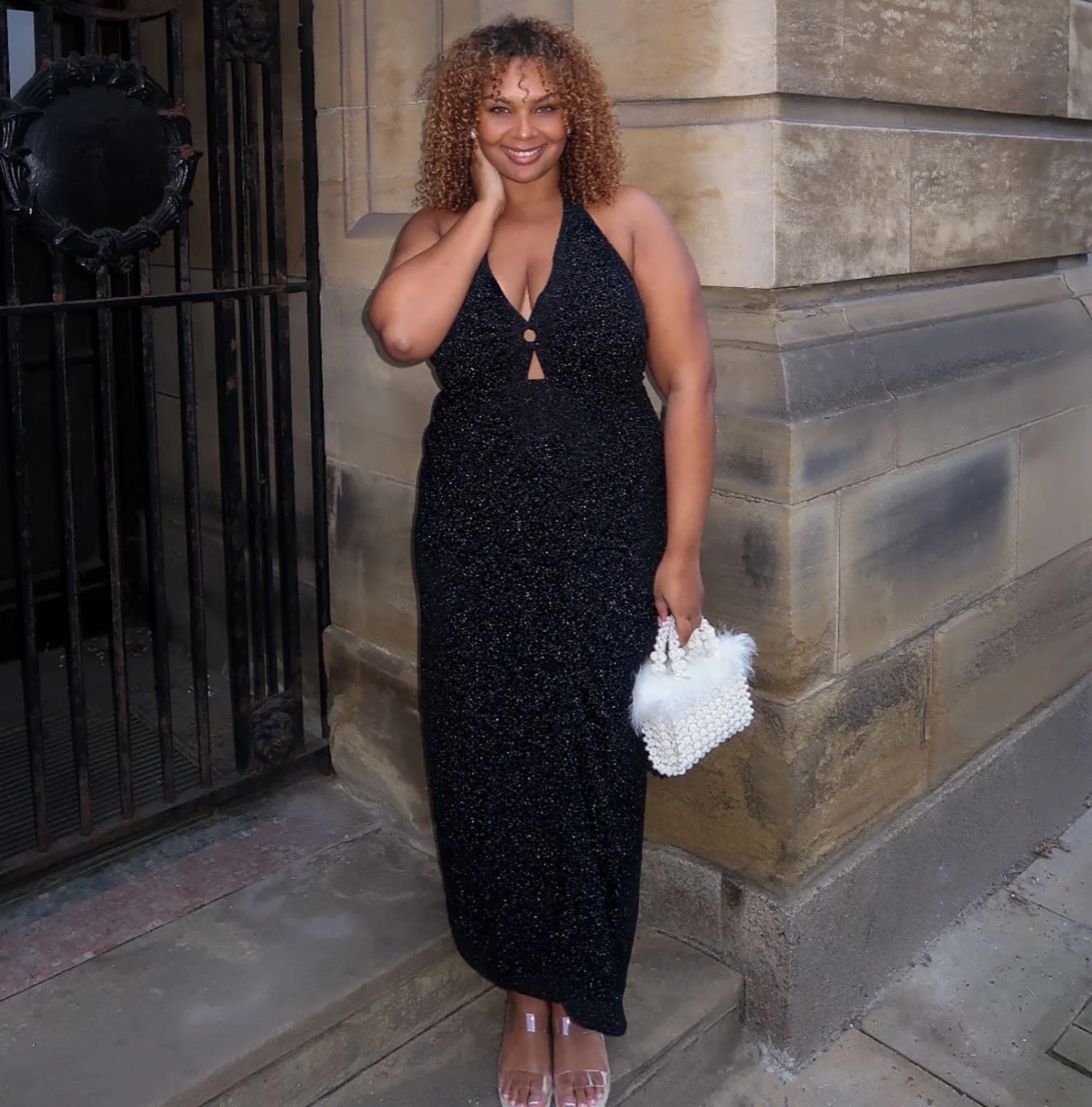 Lurex Halter Dress - Black - Image 6
