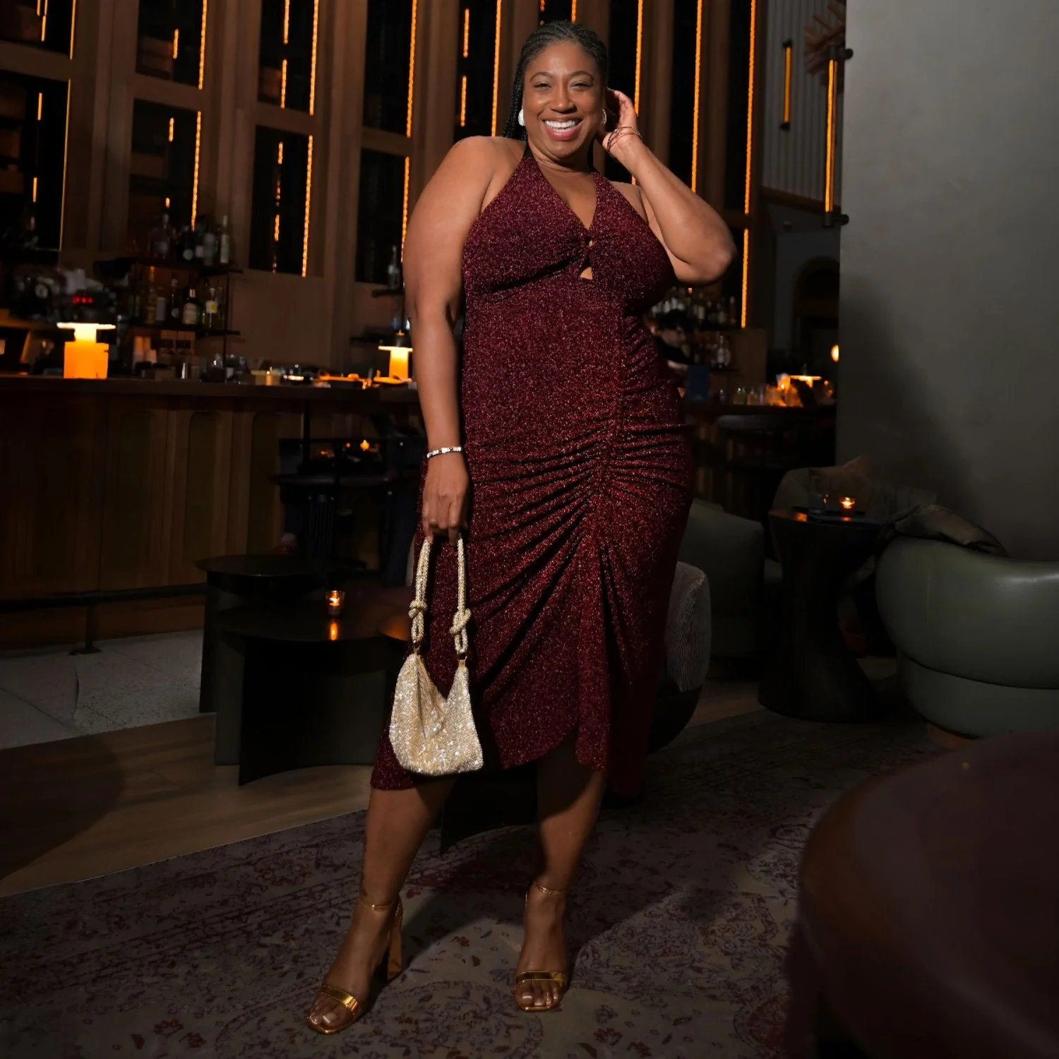 Lurex Halter Dress - Bordeaux - Image 10