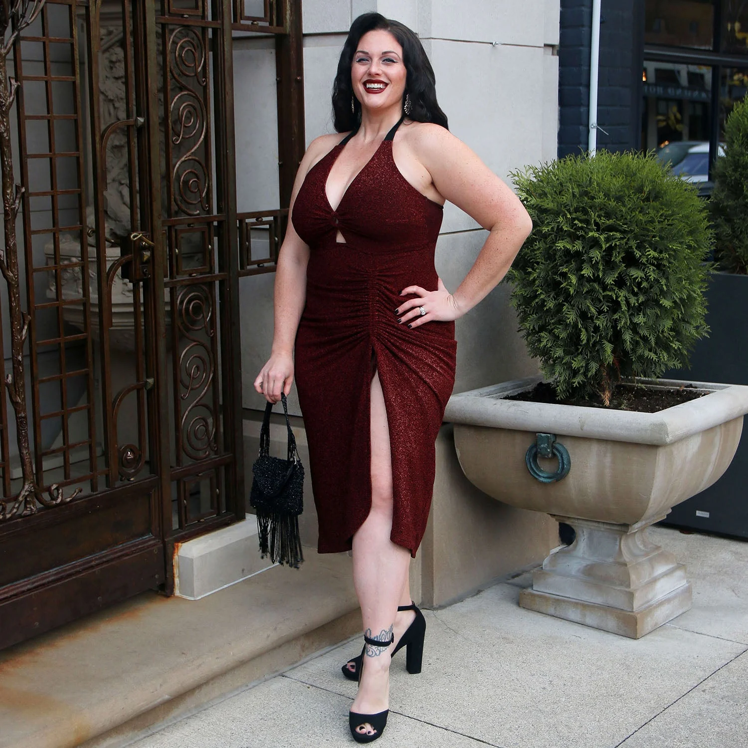 Lurex Halter Dress - Bordeaux - Image 12