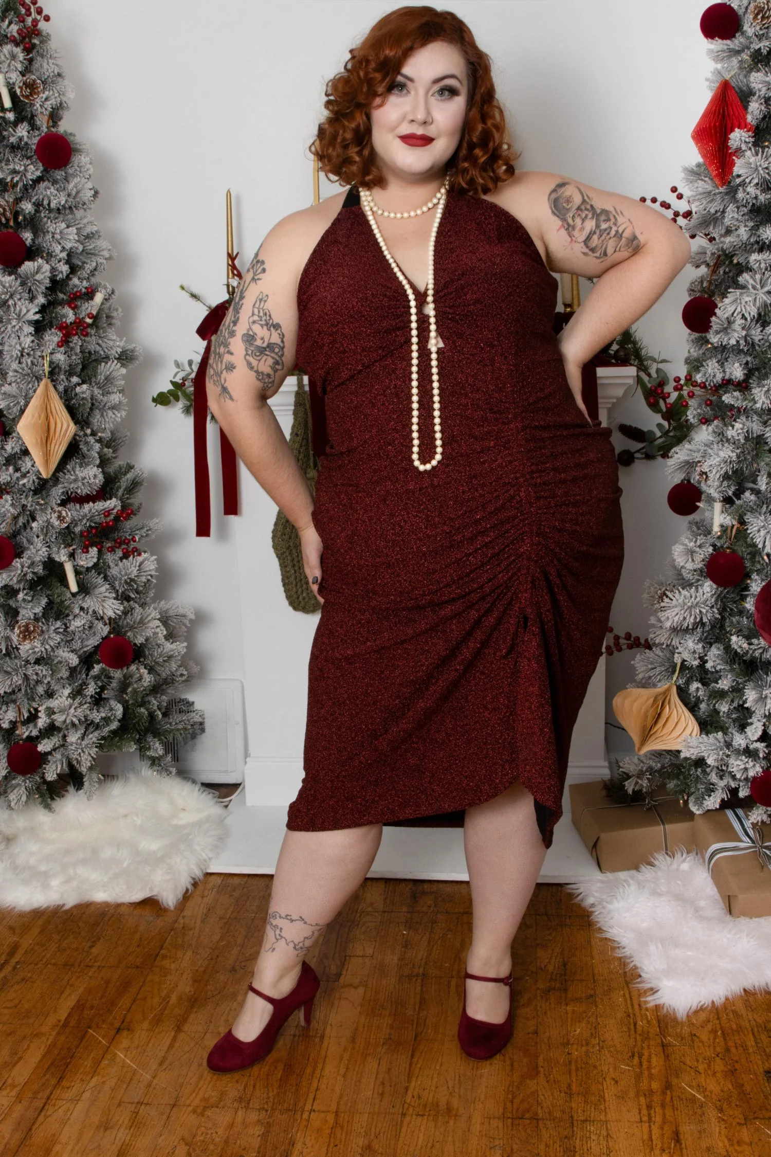 Lurex Halter Dress - Bordeaux - Image 13