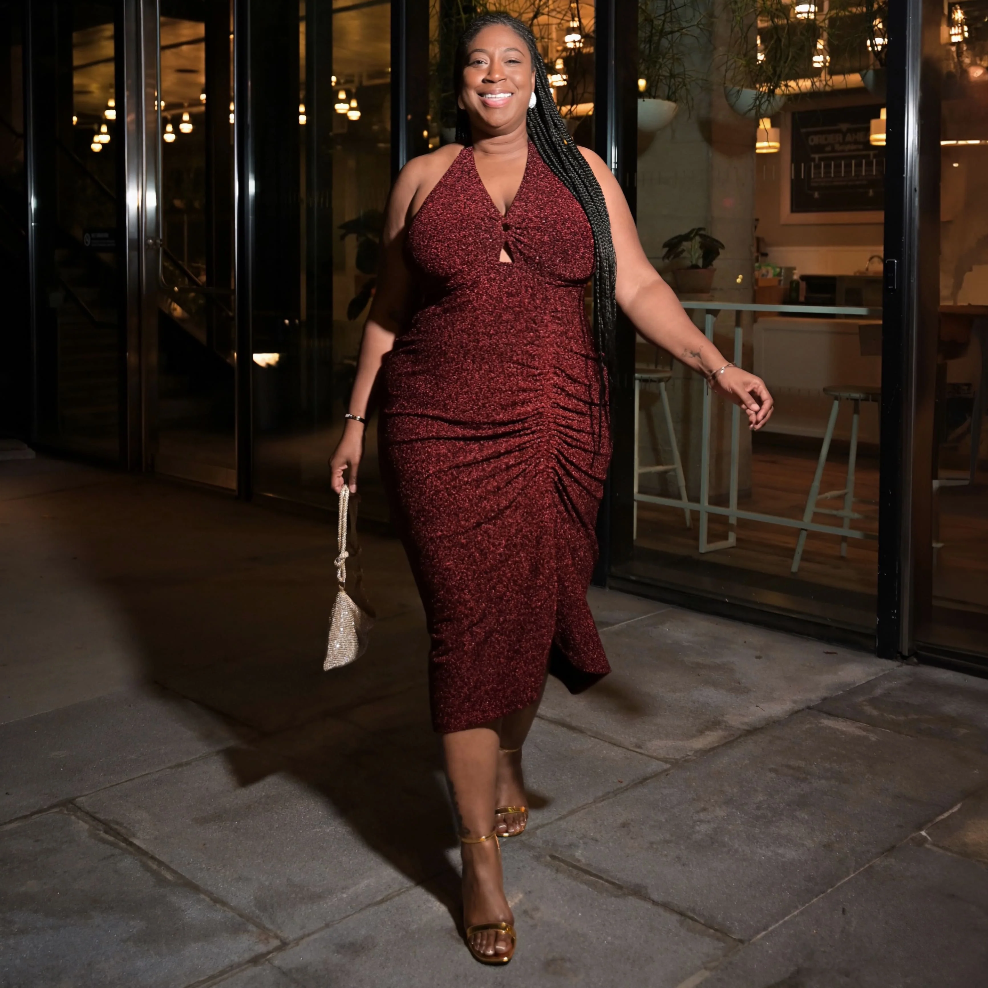 Lurex Halter Dress - Bordeaux - Image 15