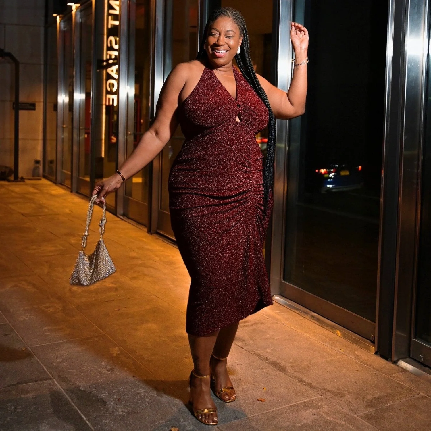 Lurex Halter Dress - Bordeaux - Image 6