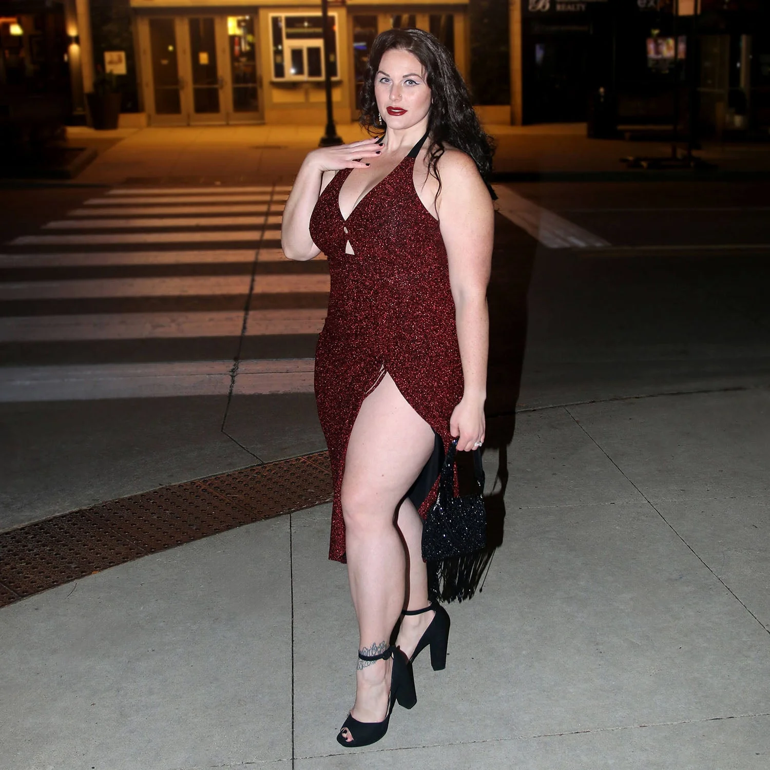 Lurex Halter Dress - Bordeaux - Image 9