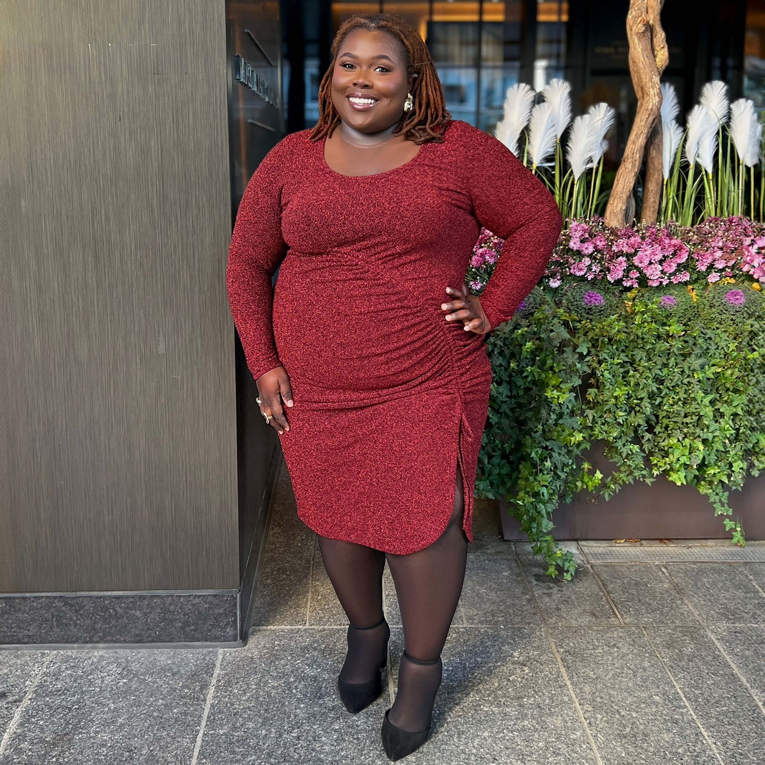 Lurex Long Sleeve Dress - Bordeaux - Image 11