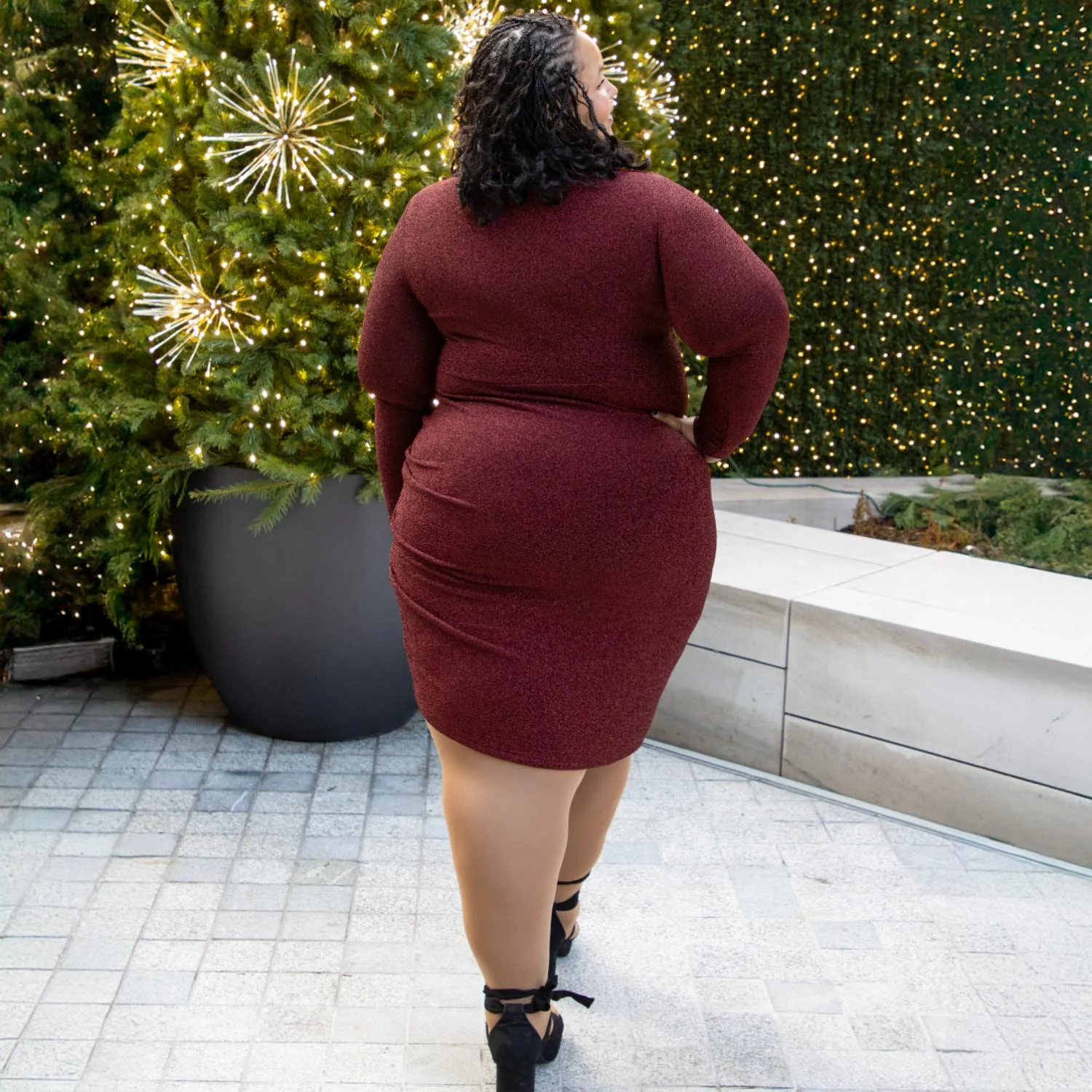 Lurex Long Sleeve Dress - Bordeaux - Image 12