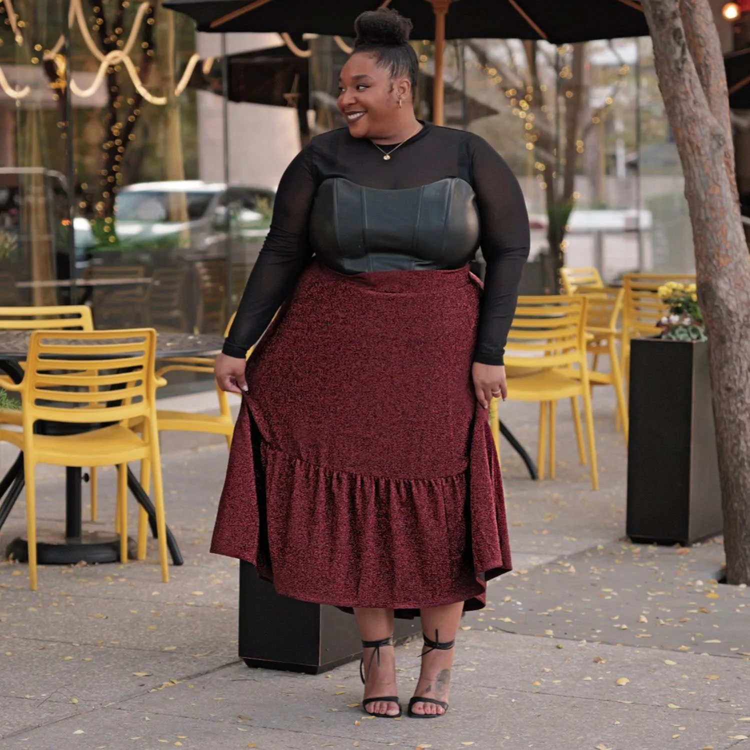 Lurex Tiered Midi Skirt - Bordeaux - Image 5