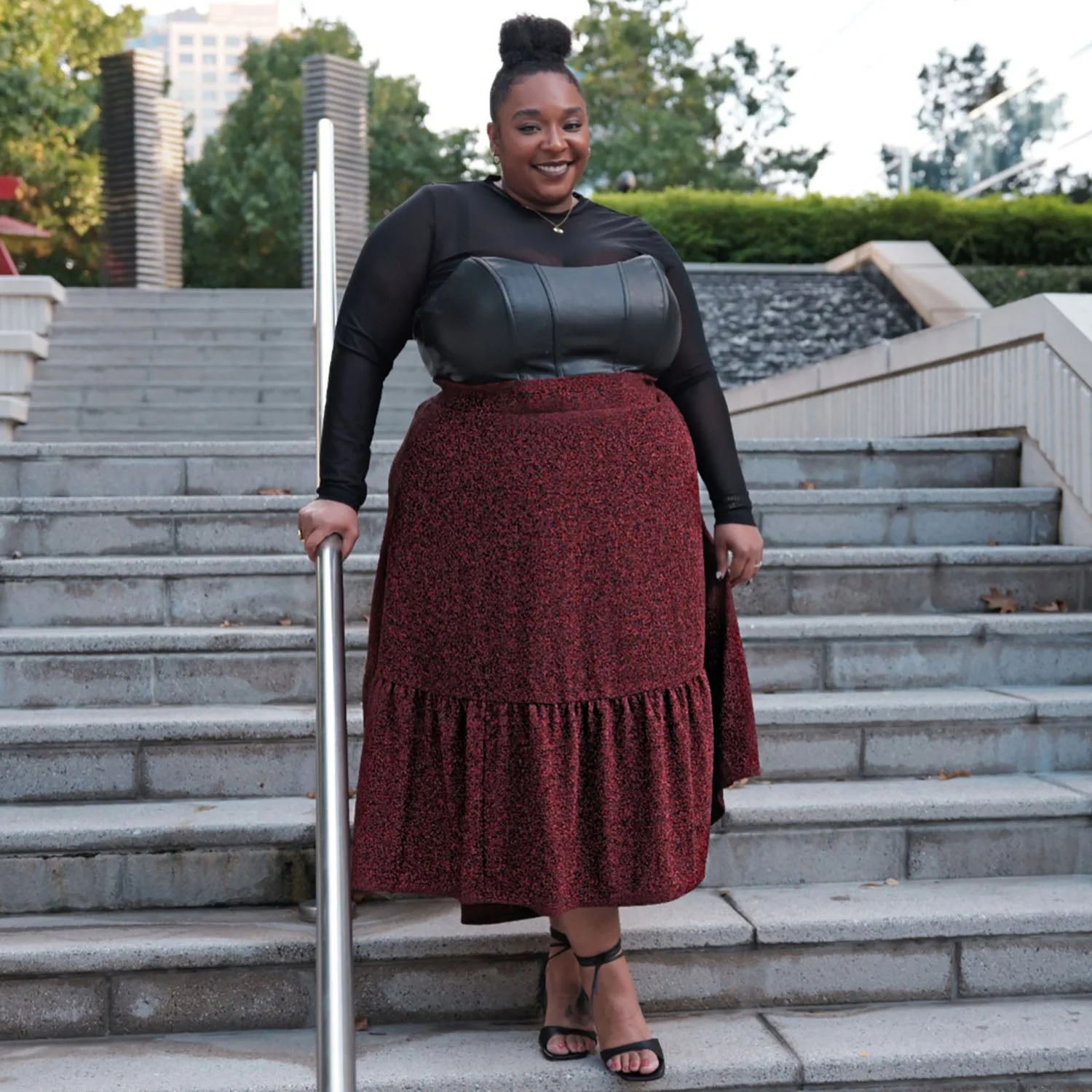 Lurex Tiered Midi Skirt - Bordeaux - Image 7