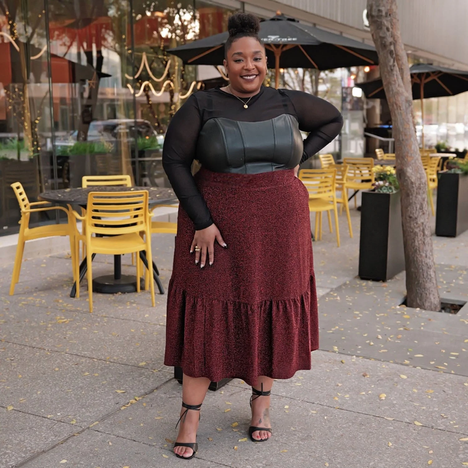 Lurex Tiered Midi Skirt - Bordeaux - Image 9