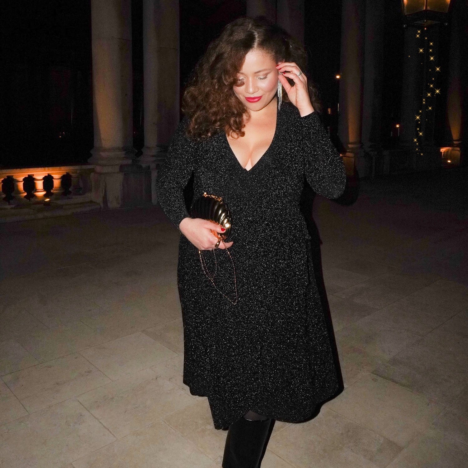 Lurex Wrap Dress - Black - Image 4