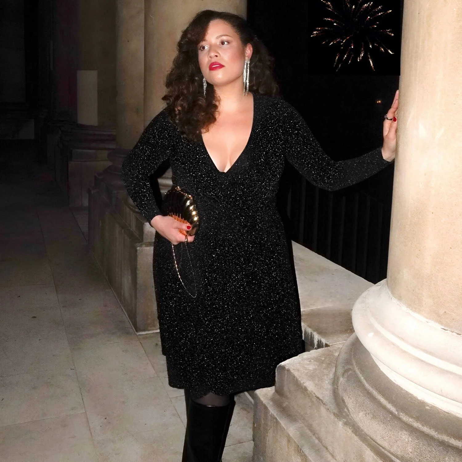 Lurex Wrap Dress - Black - Image 8