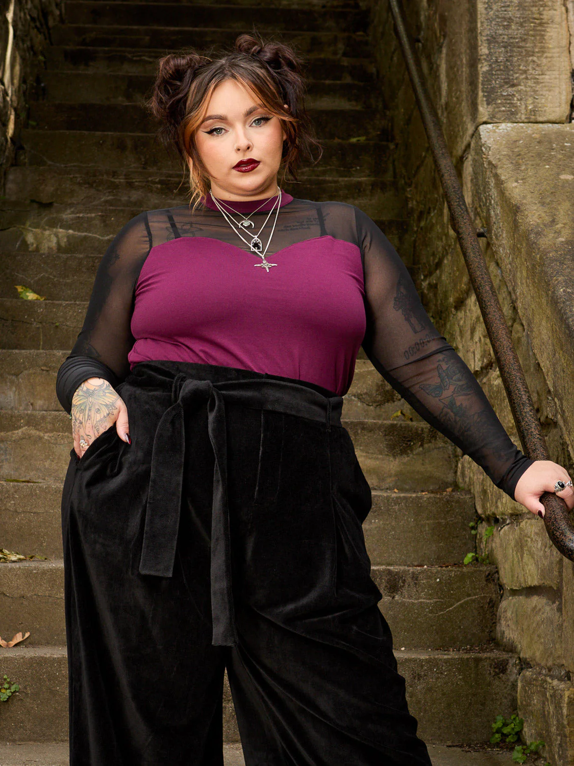 Florence Mesh Sleeve Top  - Cherry - Image 2