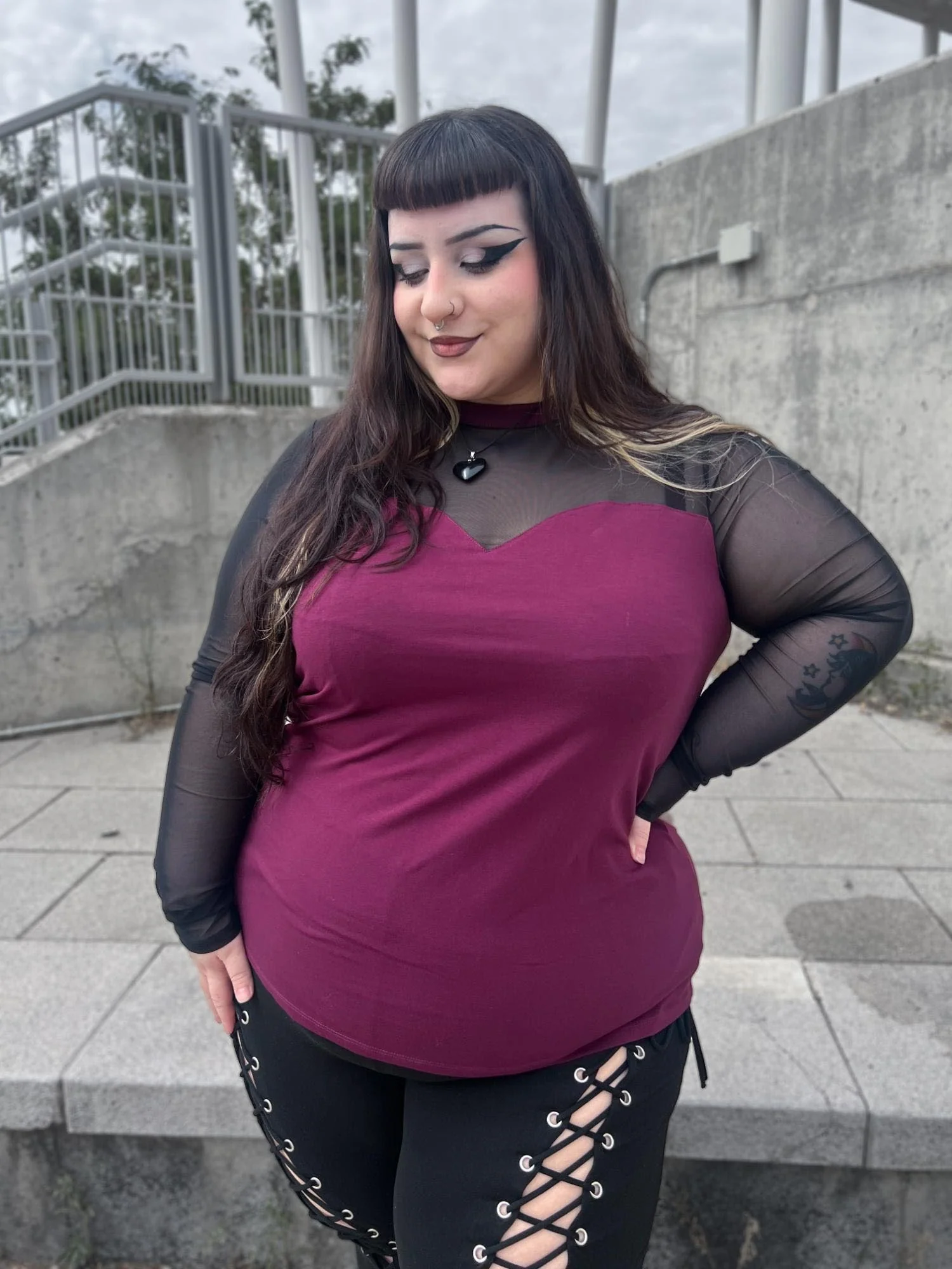 Florence Mesh Sleeve Top  - Cherry - Image 4