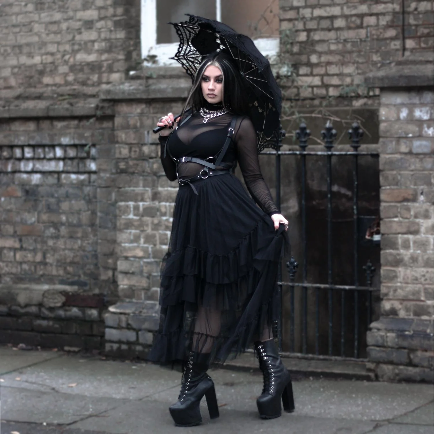 Maxi Mesh Skirt - Black - Image 9