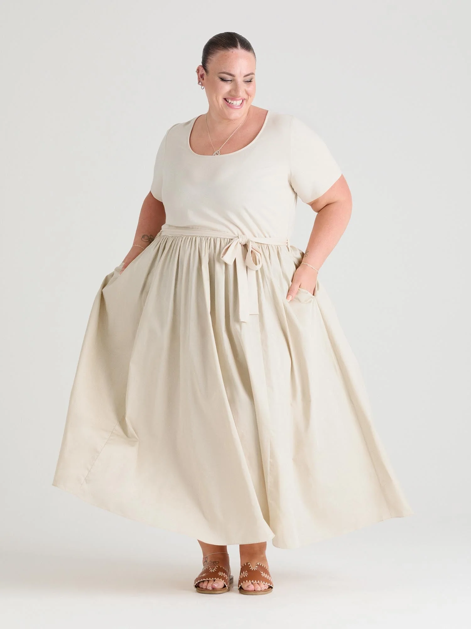 Midaxi Tee Poplin Dress - Oatmeal - Image 12