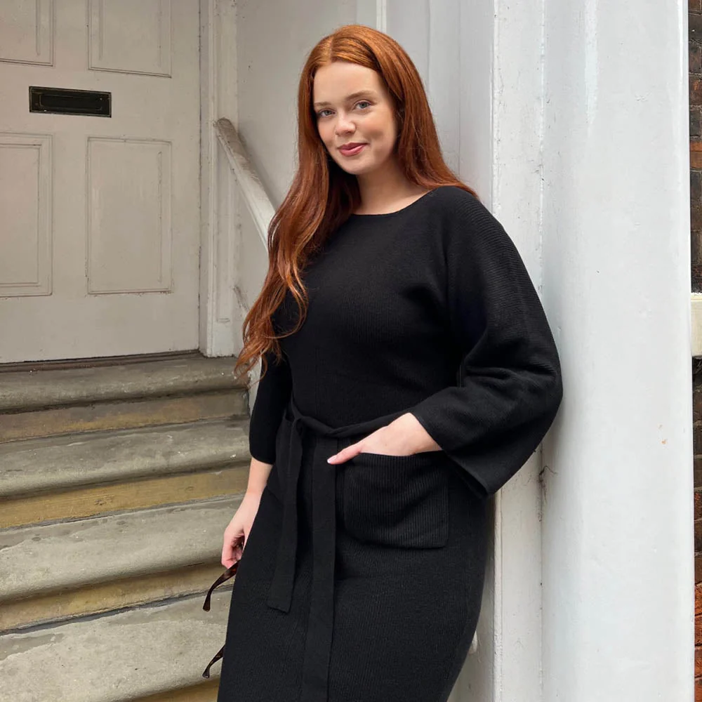 Midi Knitted Cocoon Dress - Black - Image 11
