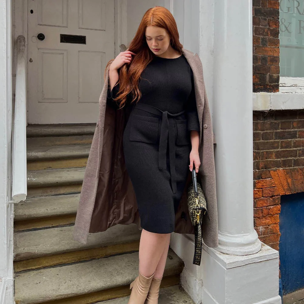 Midi Knitted Cocoon Dress - Black - Image 12