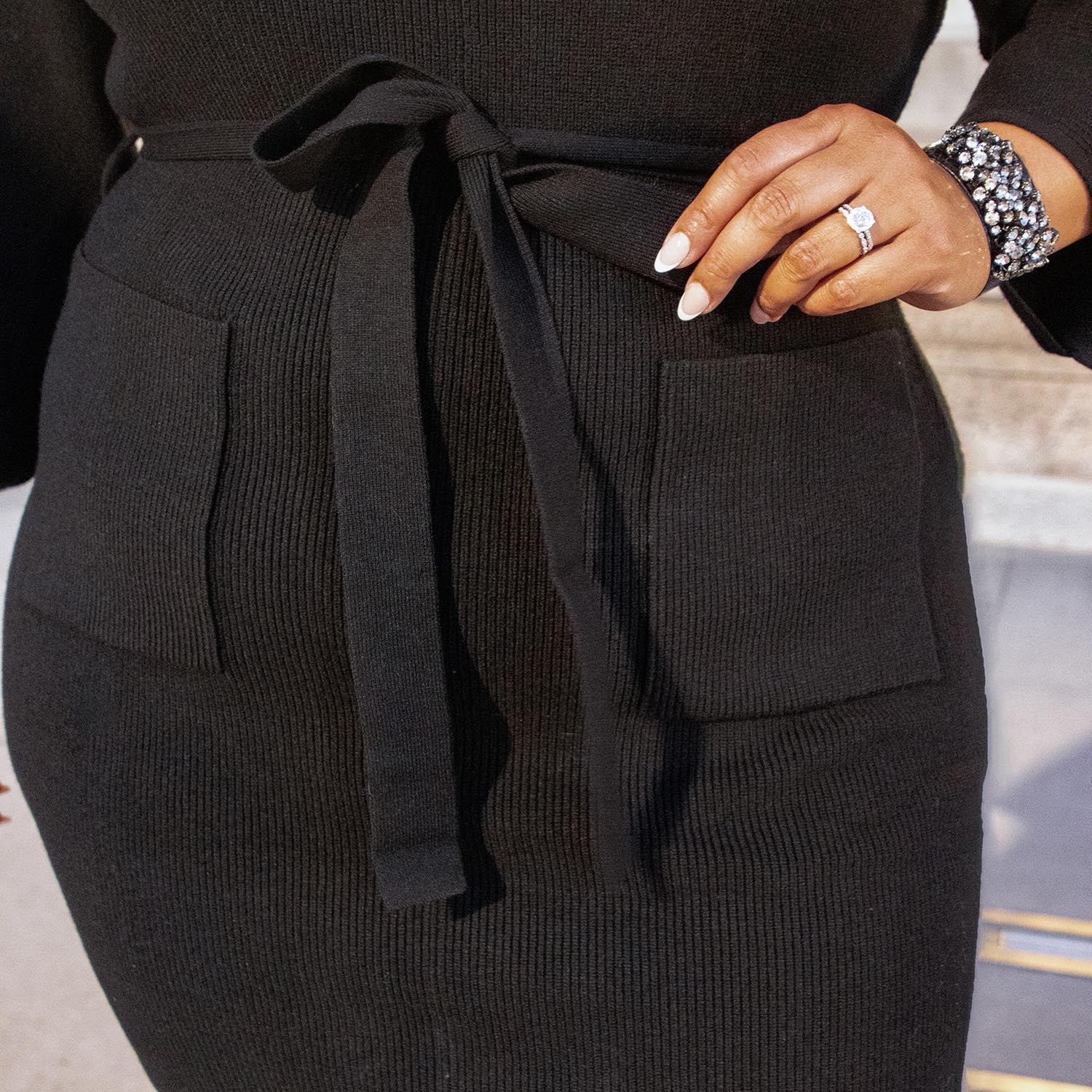 Mini Knitted Cocoon Dress - Black - Image 3