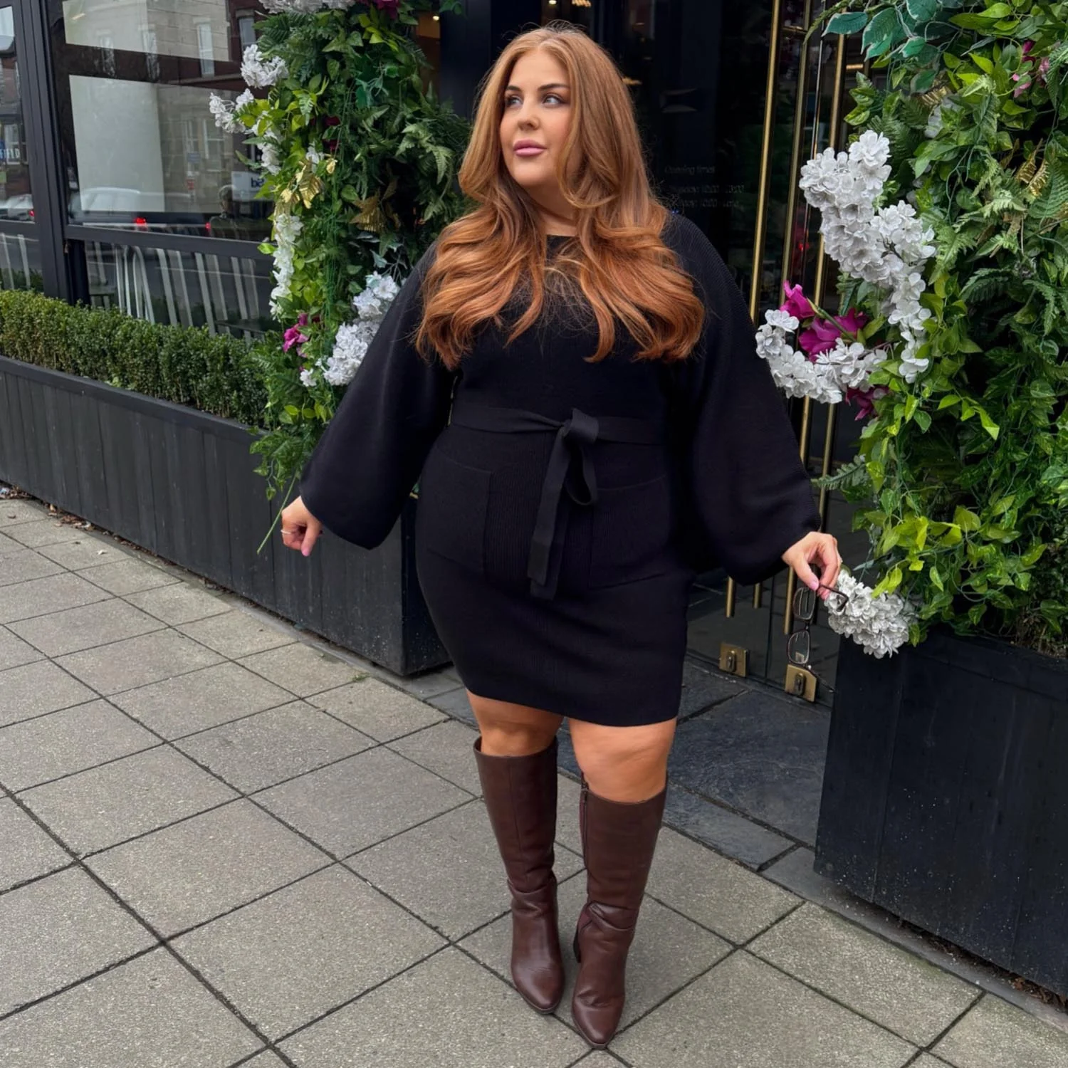 Mini Knitted Cocoon Dress - Black - Image 4