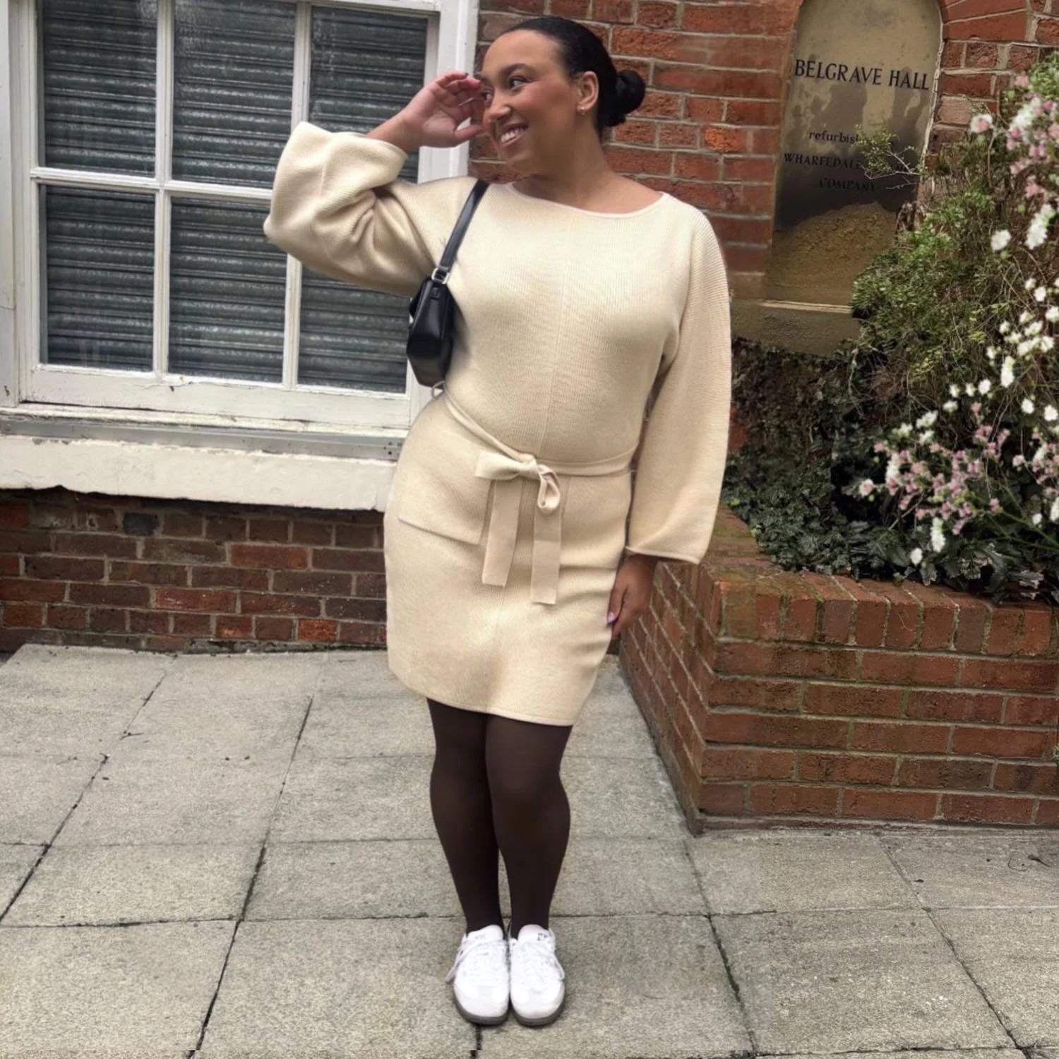 Mini Knitted Cocoon Dress - Oatmeal - Image 4