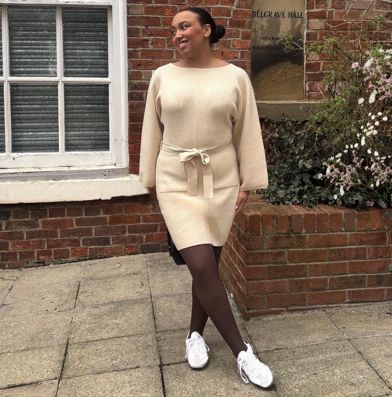 Mini Knitted Cocoon Dress - Oatmeal - Image 6