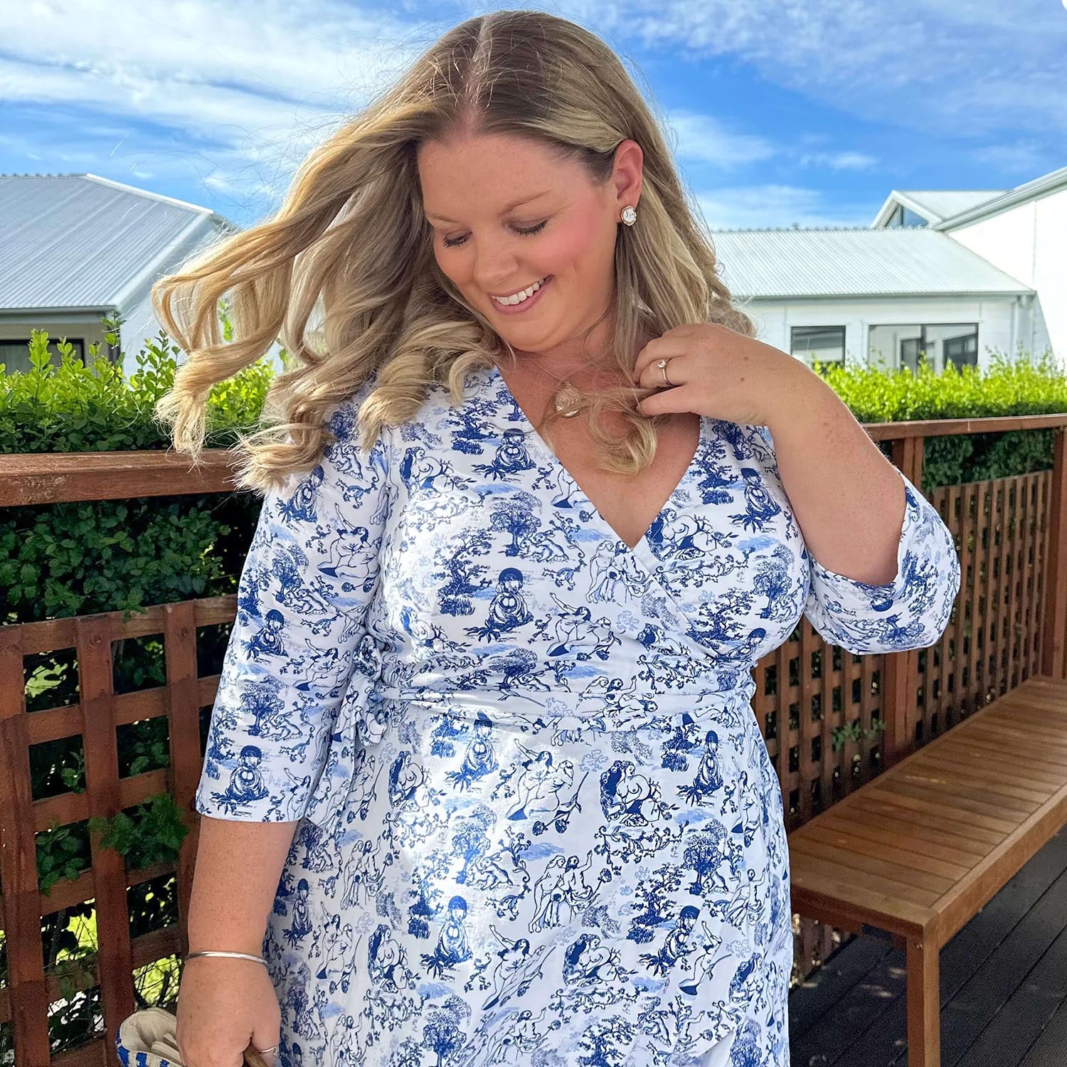 Mini Wrap Dress - Passion au Jardin - L'Amour Bleu - Image 5