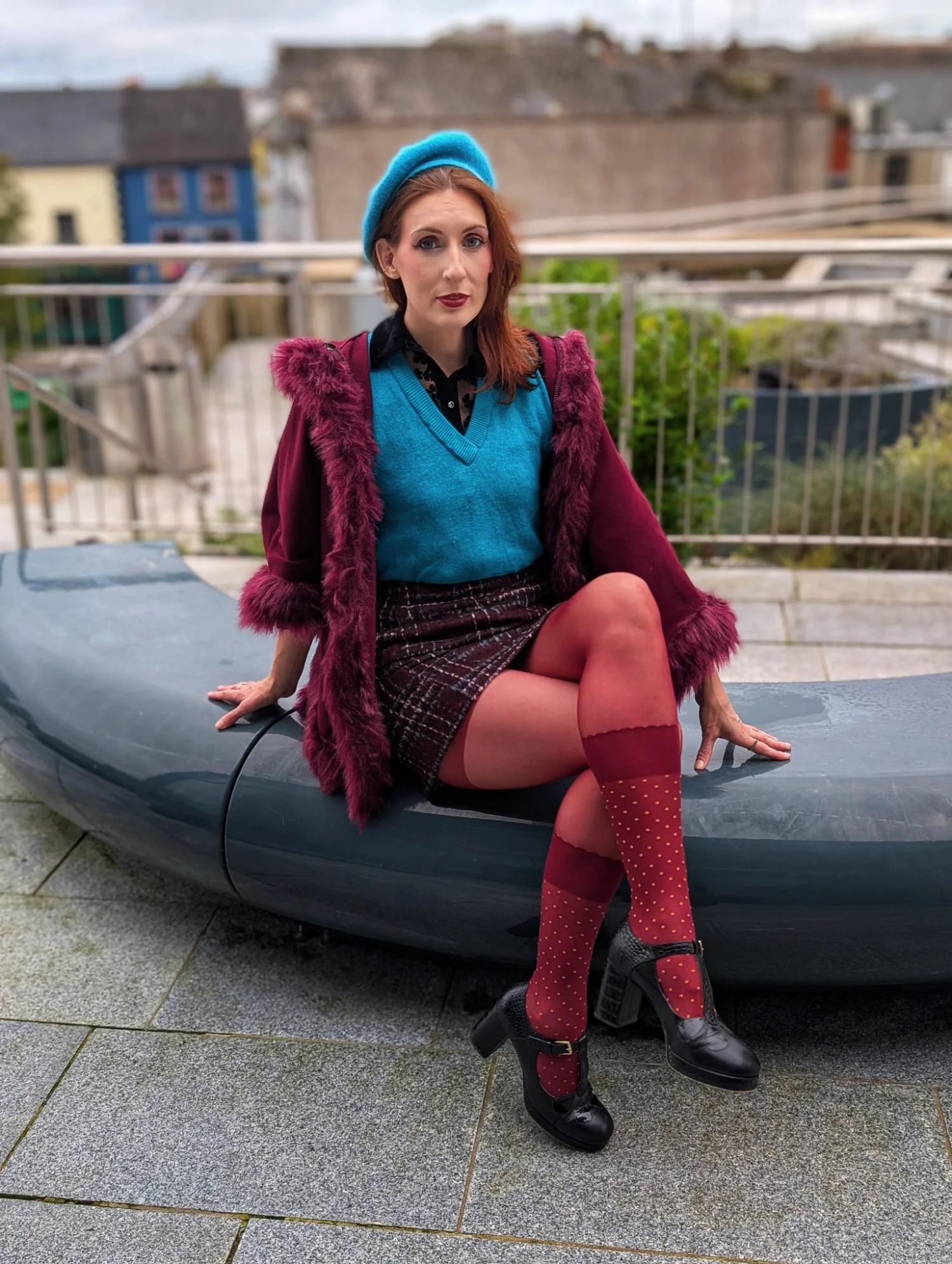 Seoul Chic Faux Sock Tights - Burgundy - Image 16
