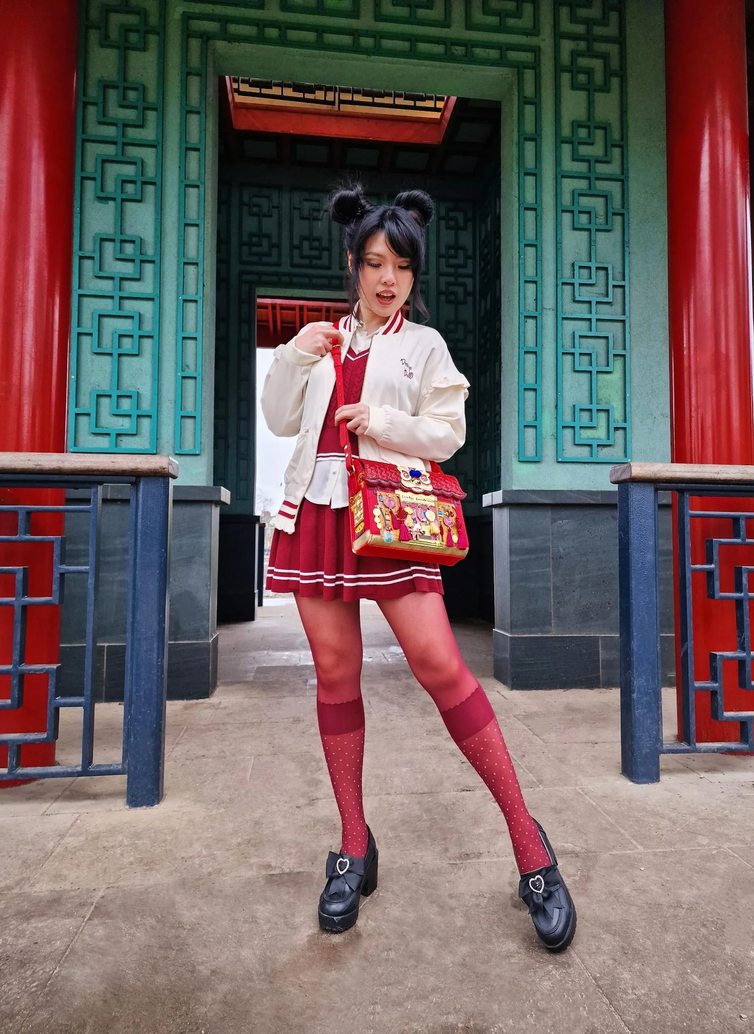 Seoul Chic Faux Sock Tights - Burgundy - Image 2