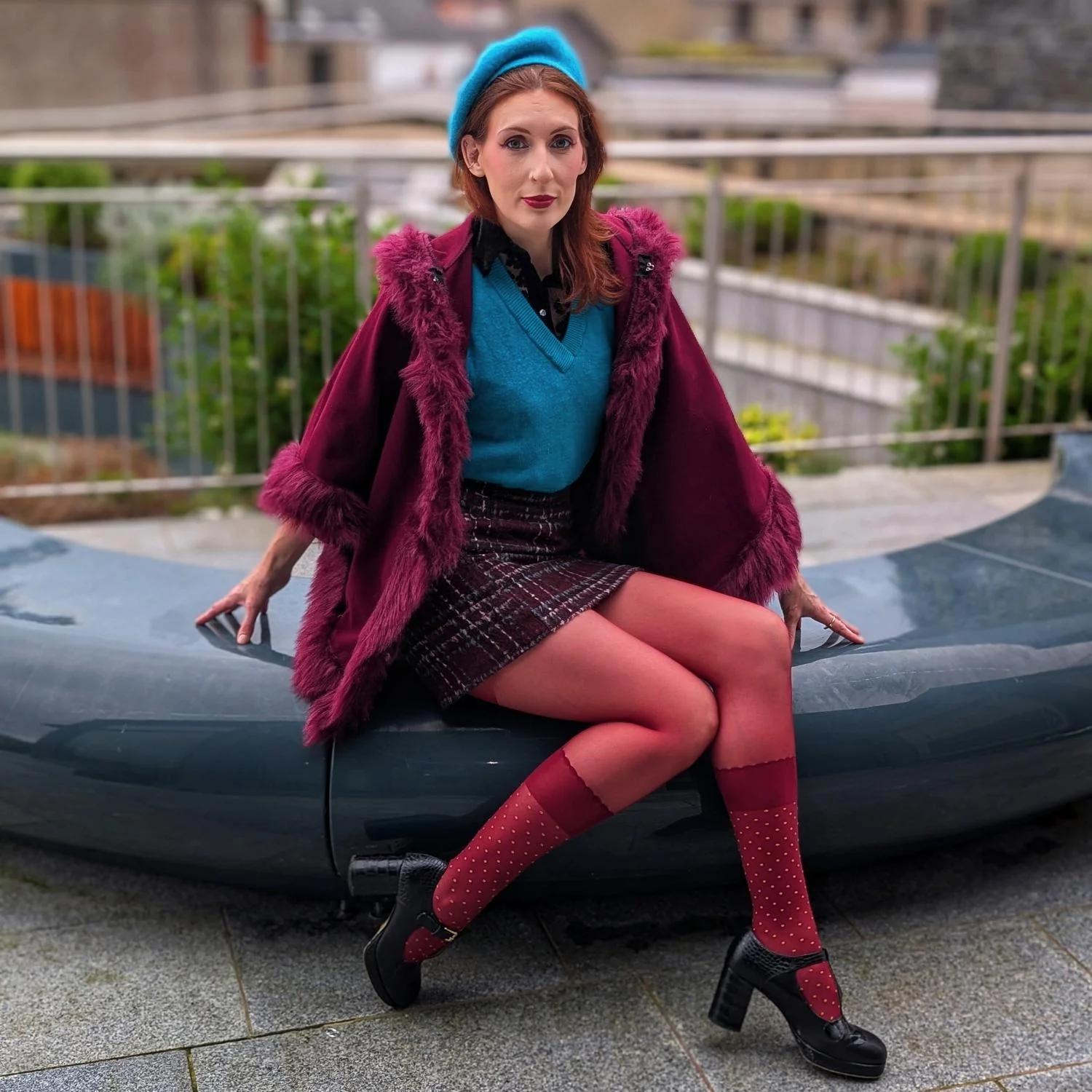 Seoul Chic Faux Sock Tights - Burgundy - Image 3