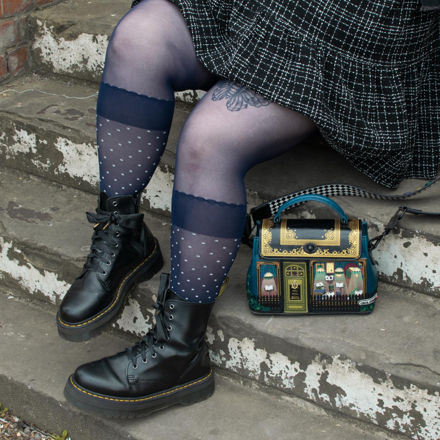 Seoul Chic Faux Sock Tights - Navy - Image 2