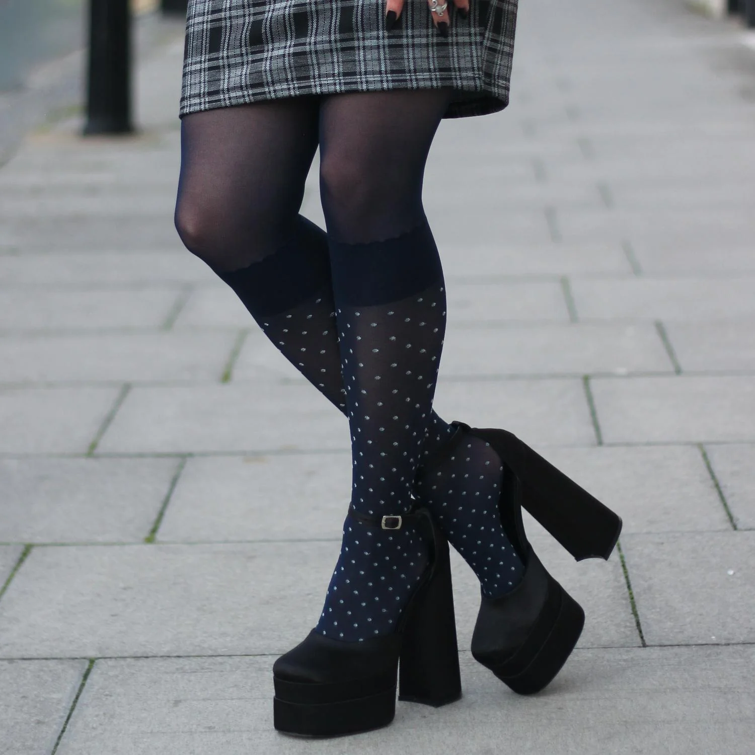 Seoul Chic Faux Sock Tights - Navy - Image 5