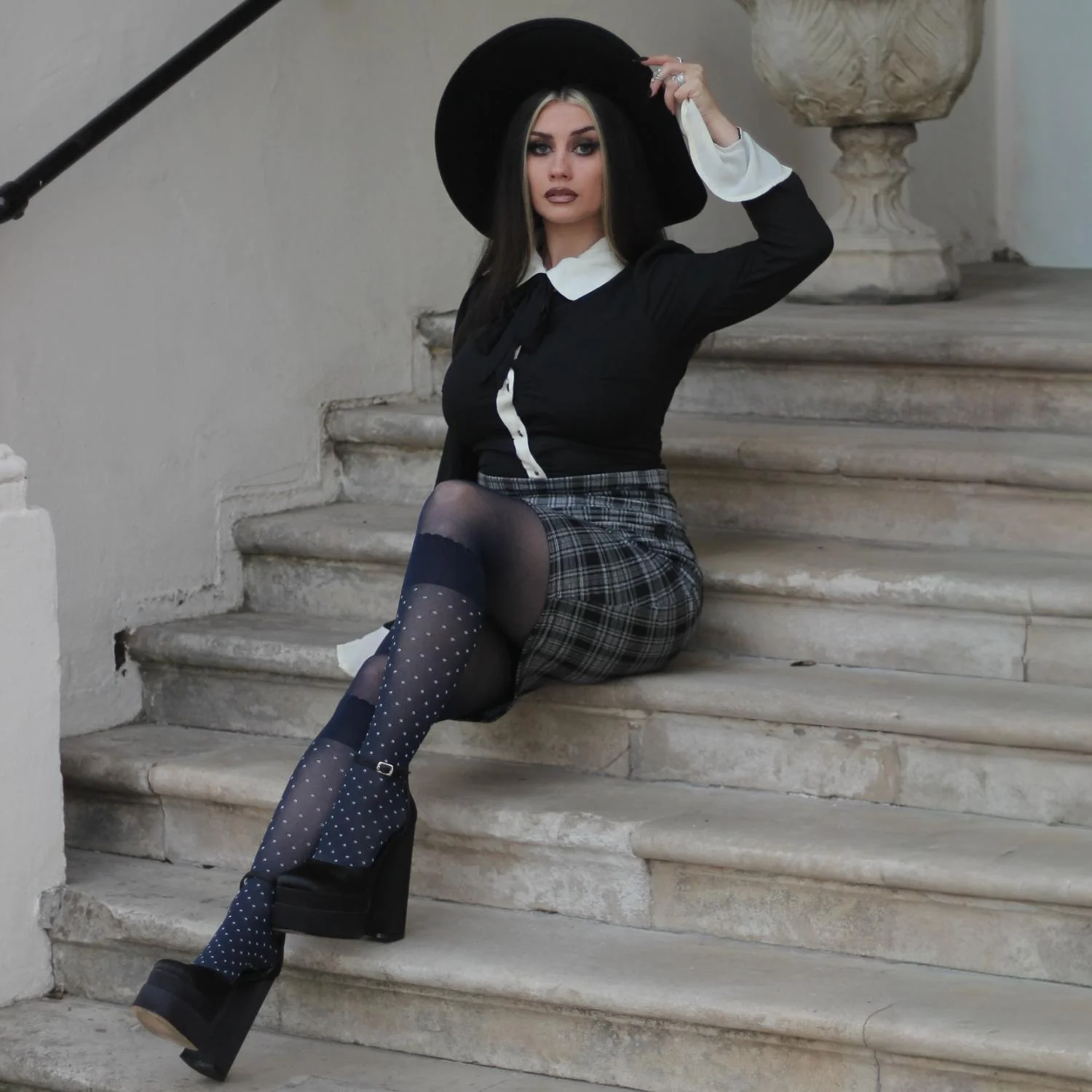 Seoul Chic Faux Sock Tights - Navy - Image 8